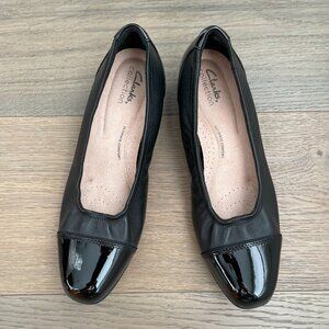 Clarks Collection Ultimate Comfort Slip On 1" Heel Patent Toe Shoes Black Sz 8.5